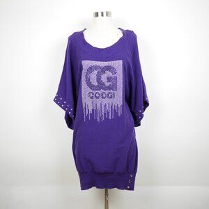 COGGI Women's L Purple short sleeve sweater dress loose fit jeweled logo stretch